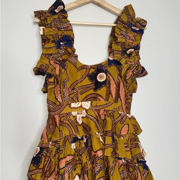 Ulla Johnson Nia Midi Dress in Copper Floral Ruffle Tiered Skirt Size 0/XS - Picture 9 of 11